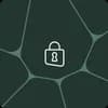 A white lock icon centred on an abstract background