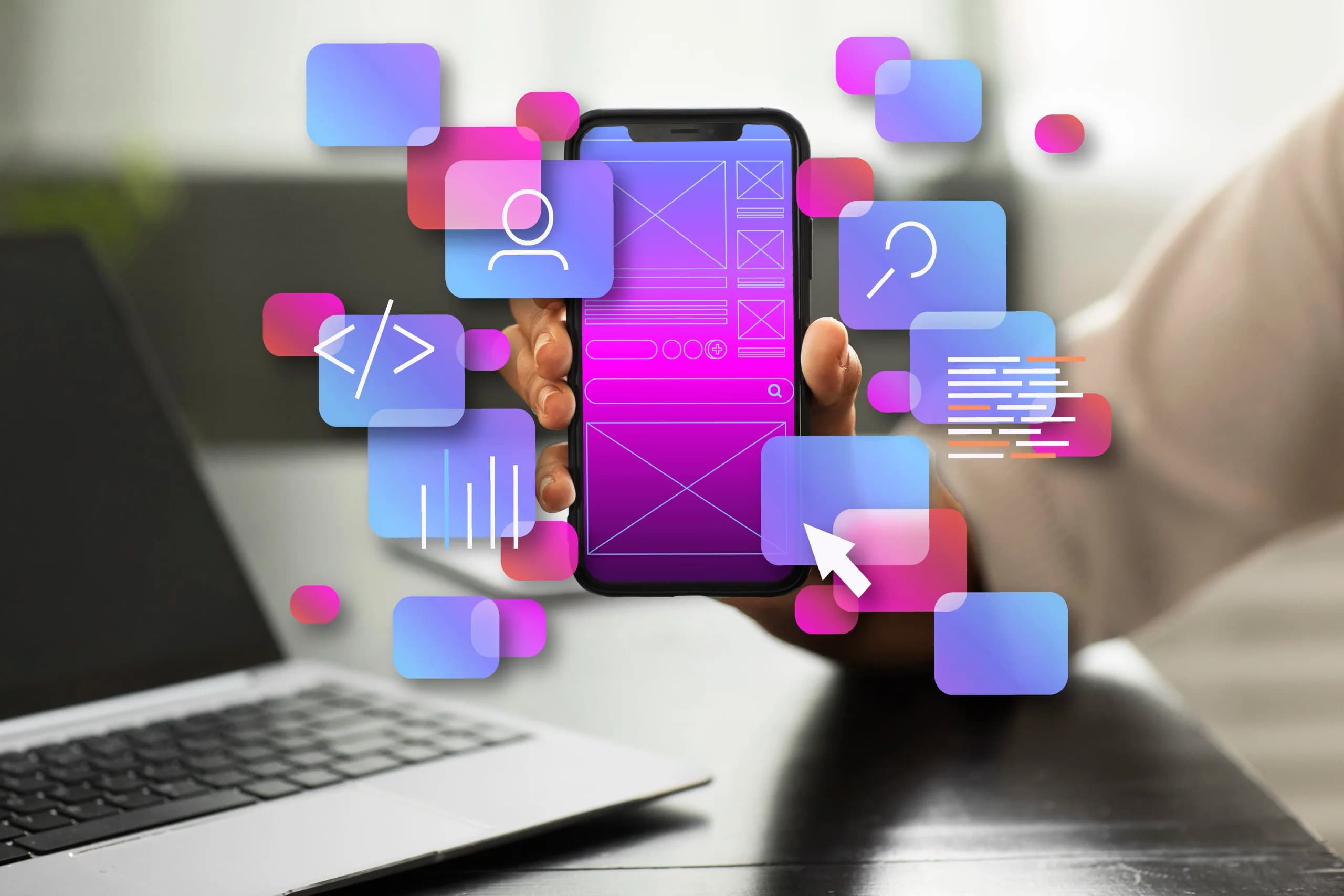 A product interface being assembled on a phone screen