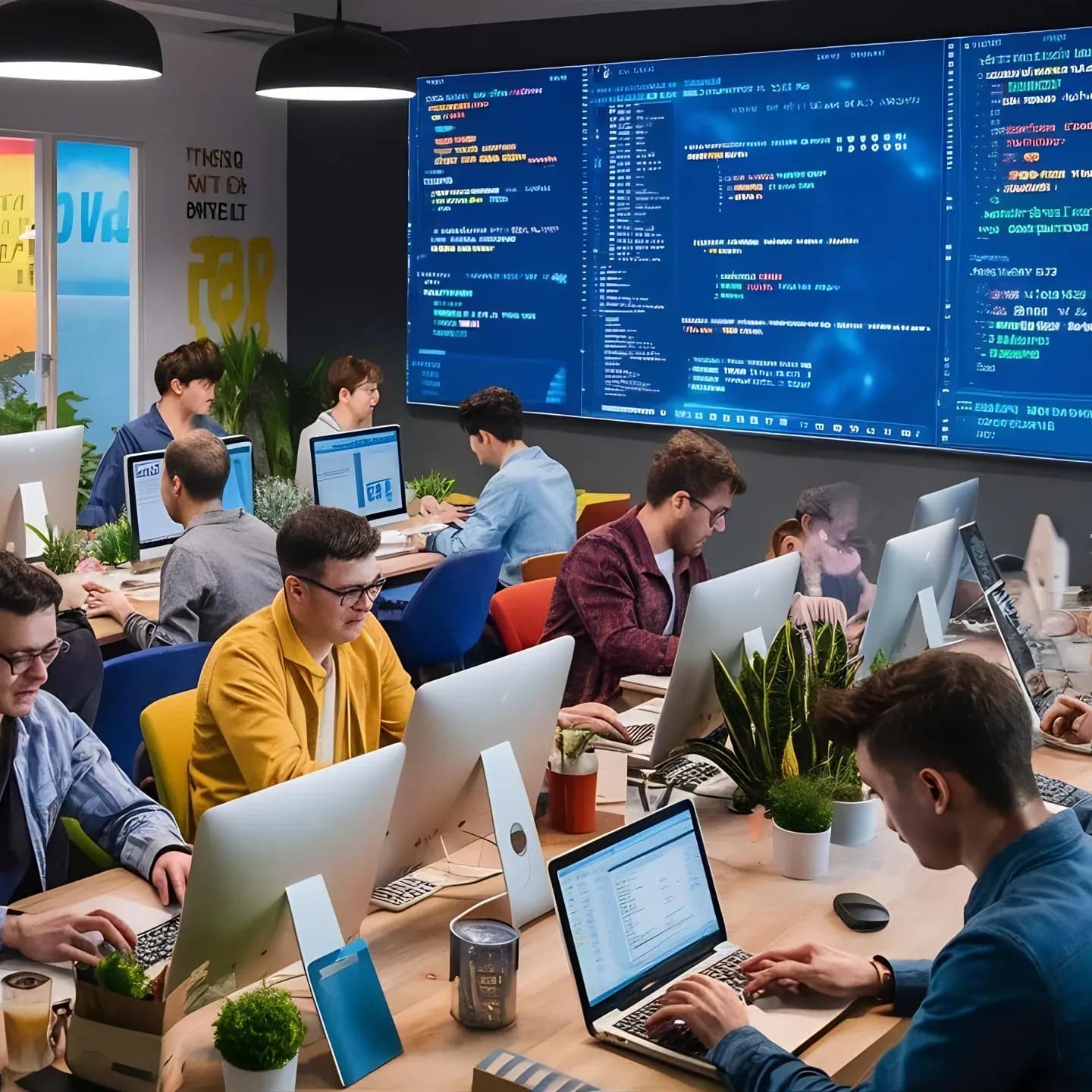 A developer building a website interface across two monitors