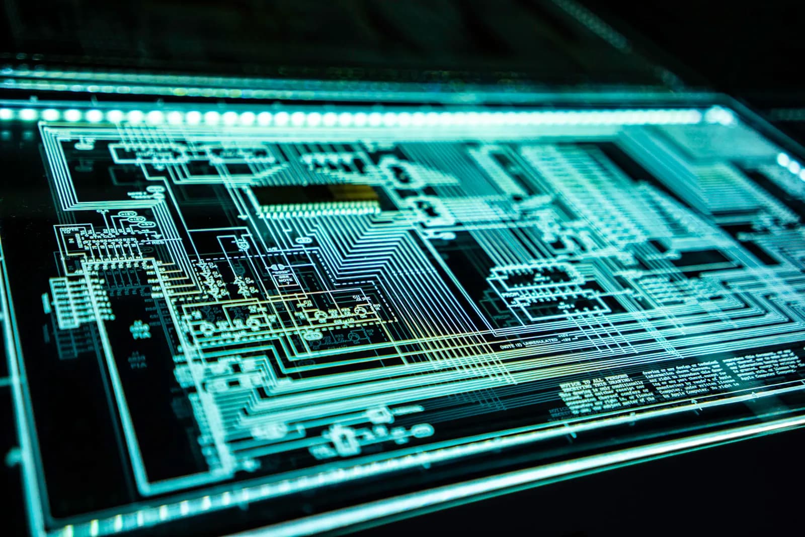 A circuit board lit from within