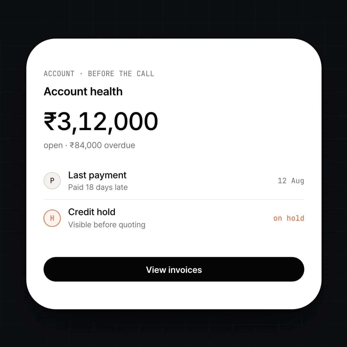 The account health view on a phone
