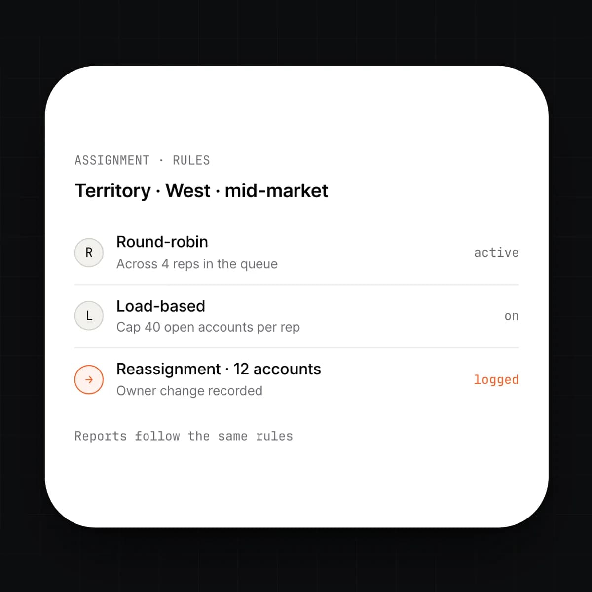 The territory assignment rules screen