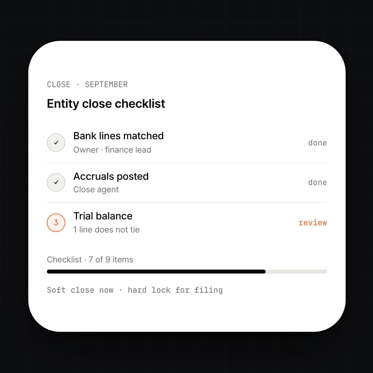 The period close checklist on a phone