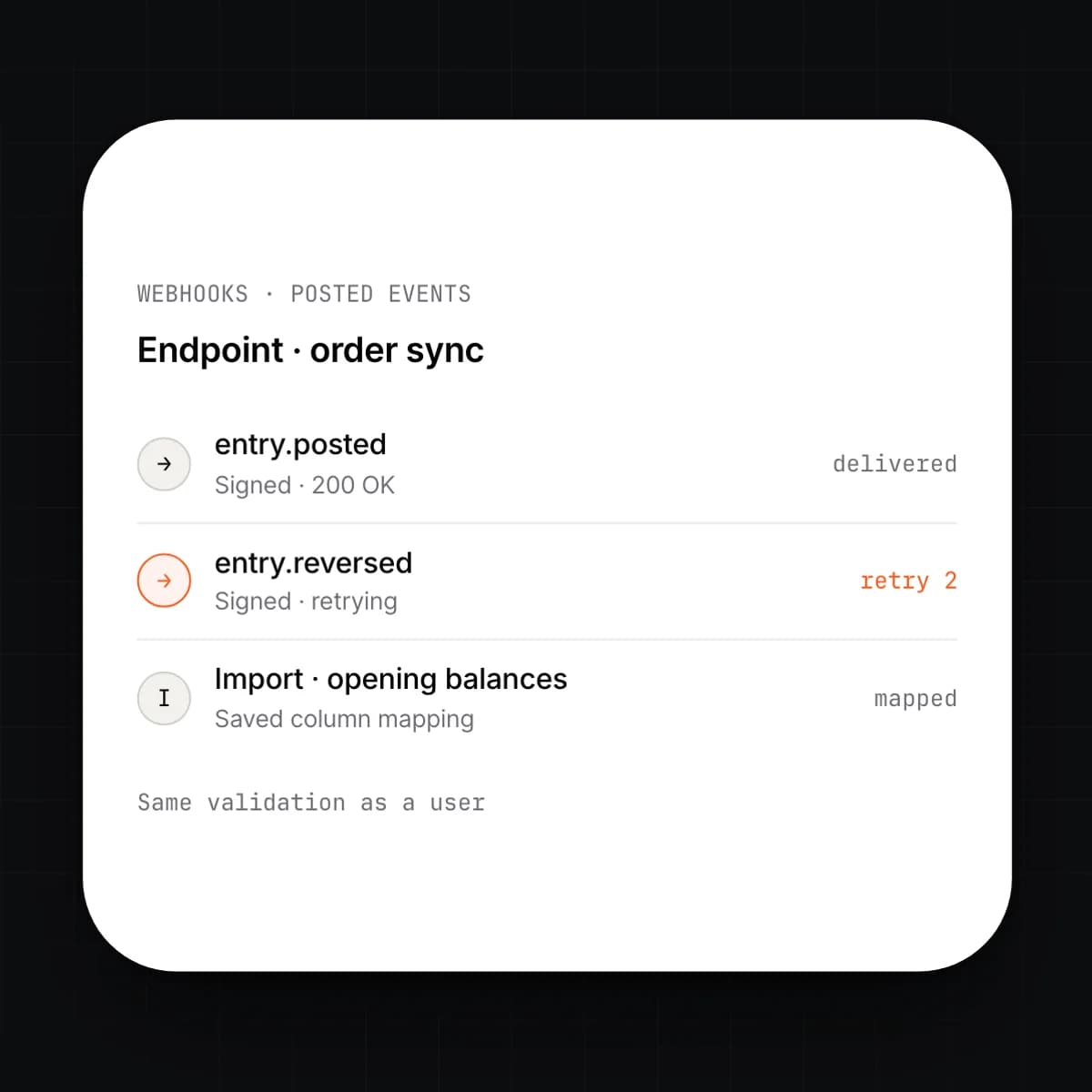 The webhooks and imports screen