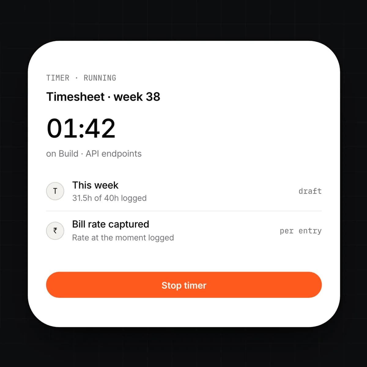 The timer and timesheet on a phone