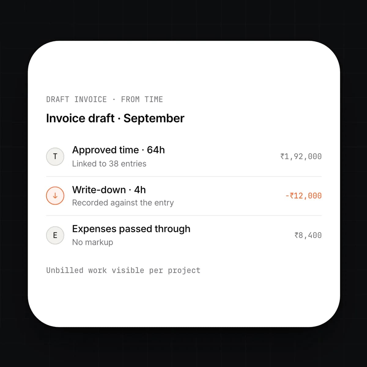 The draft invoice from time screen