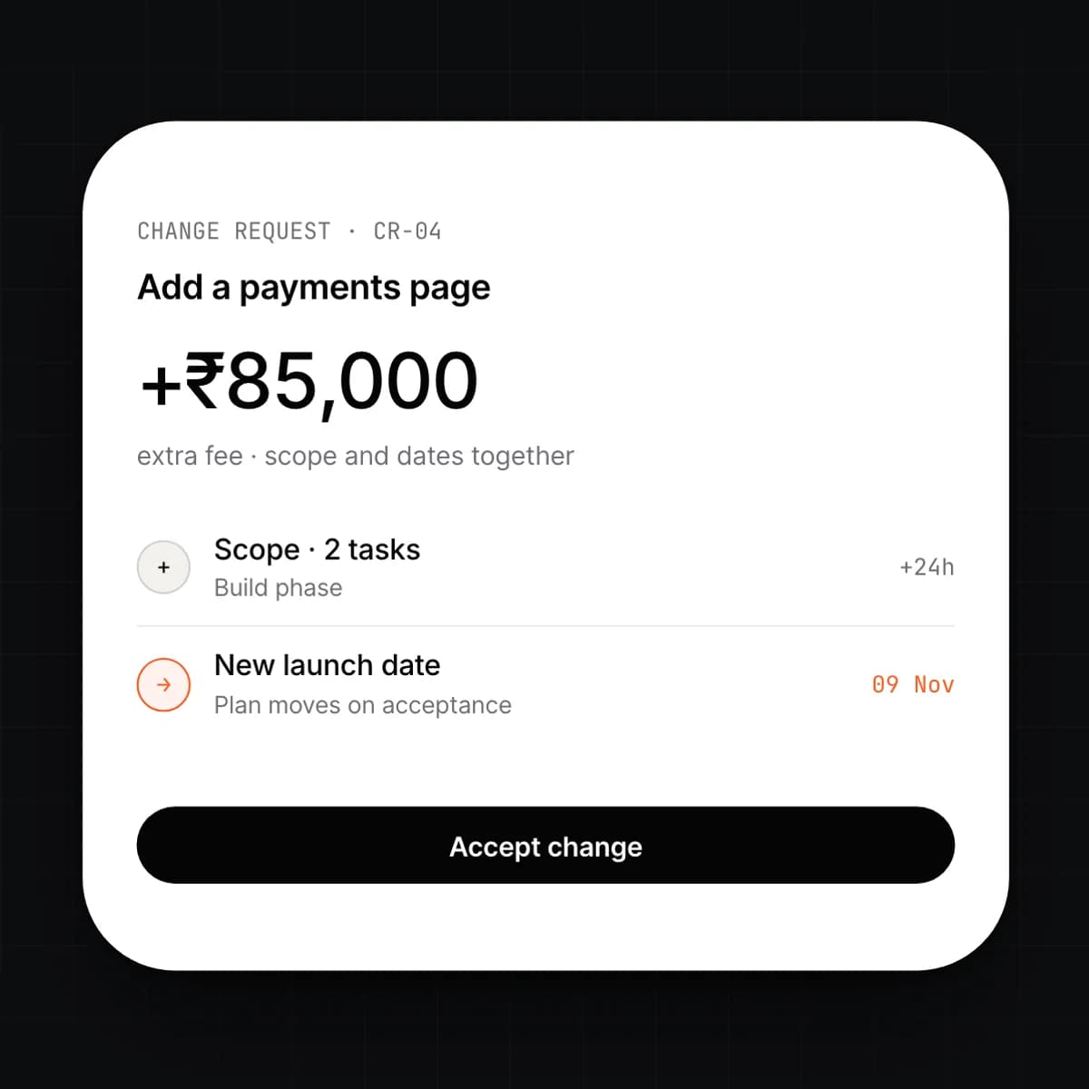 A change request approval on a phone