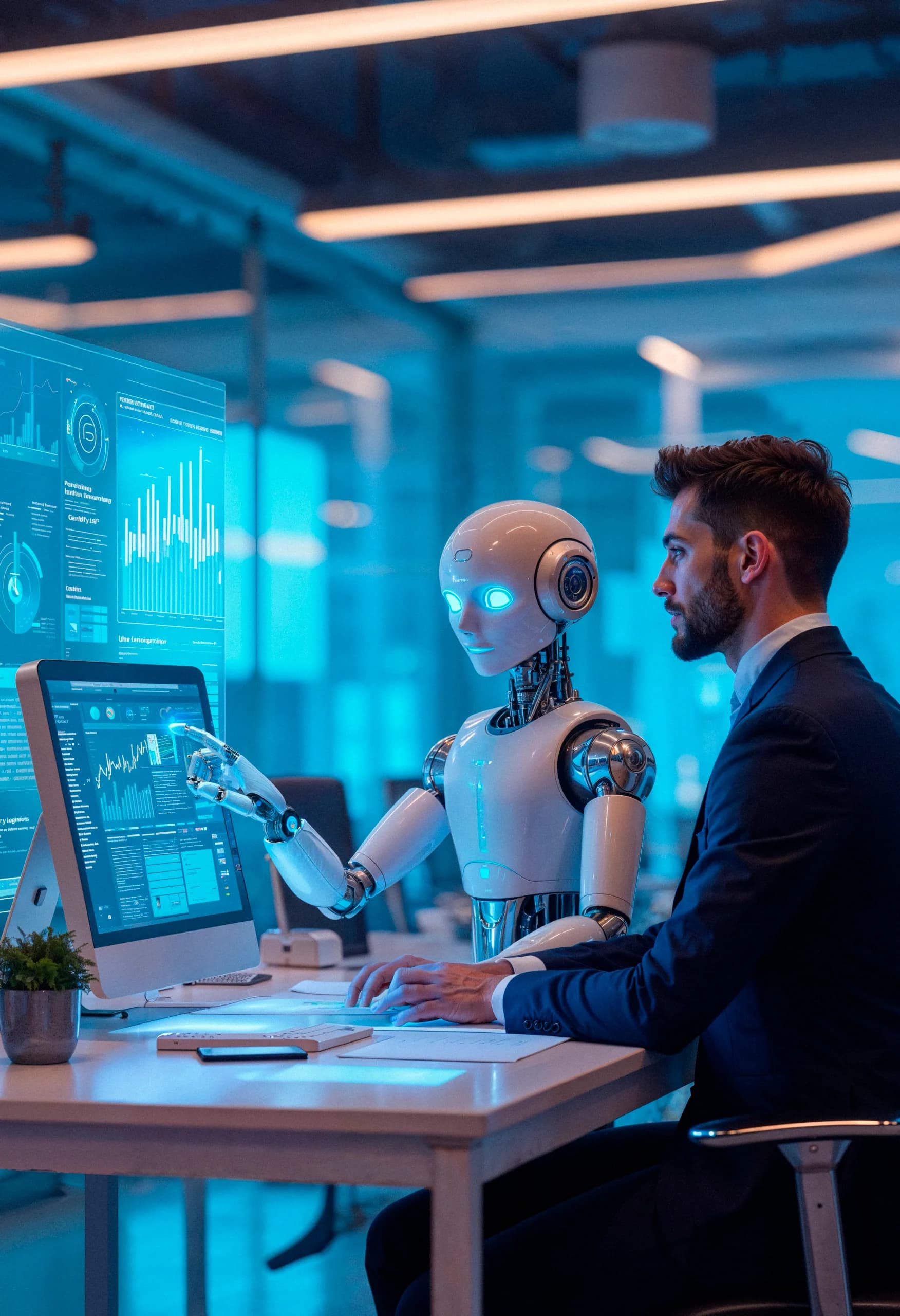 A robot arm on a desk in an office