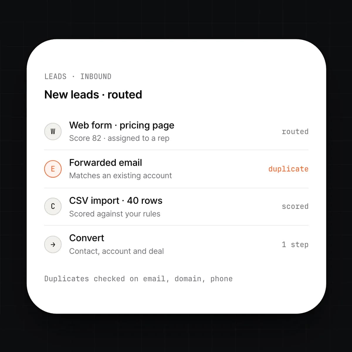 The inbound leads screen