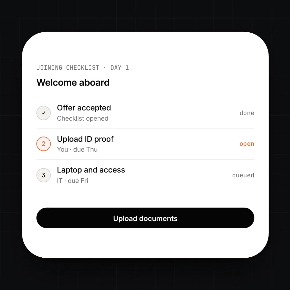 The joining checklist on a phone