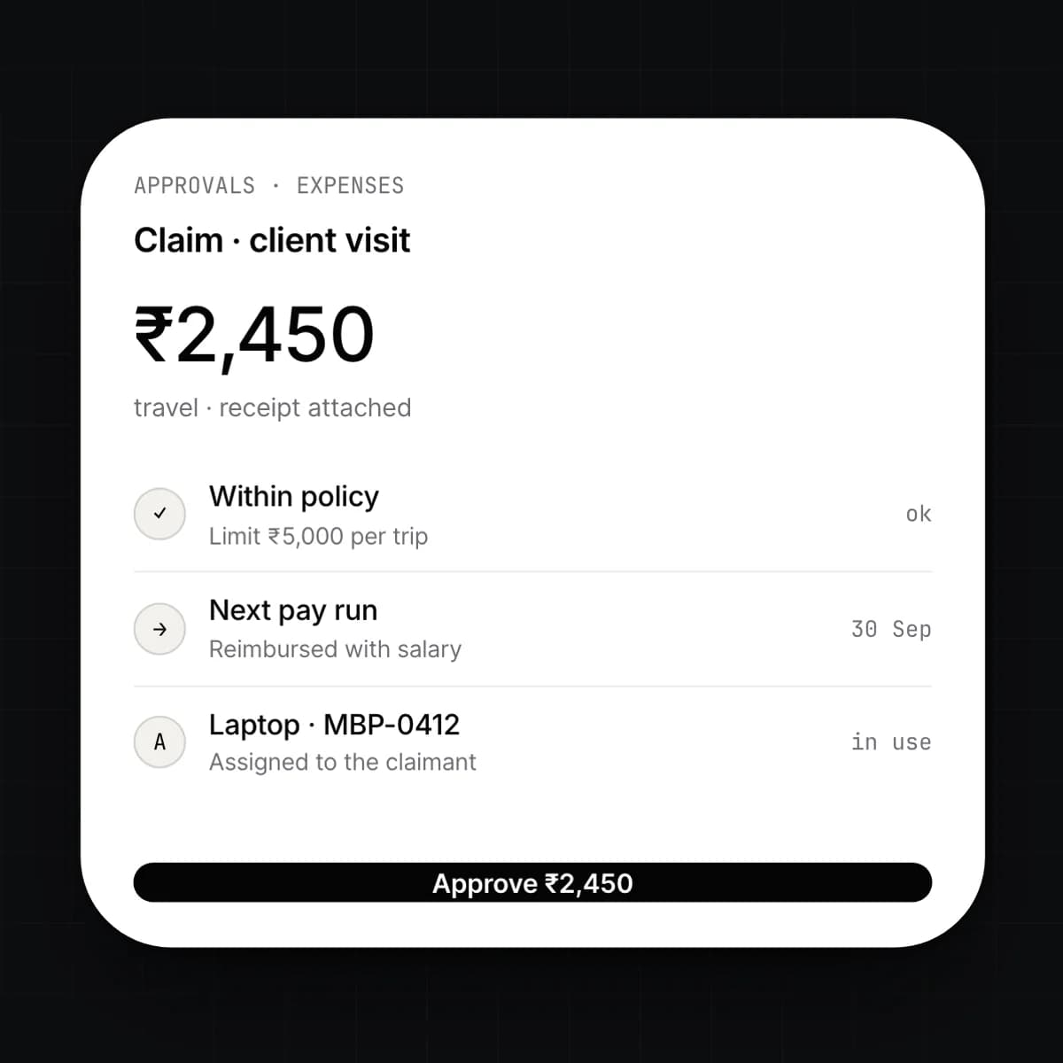 An expense claim approval on a phone