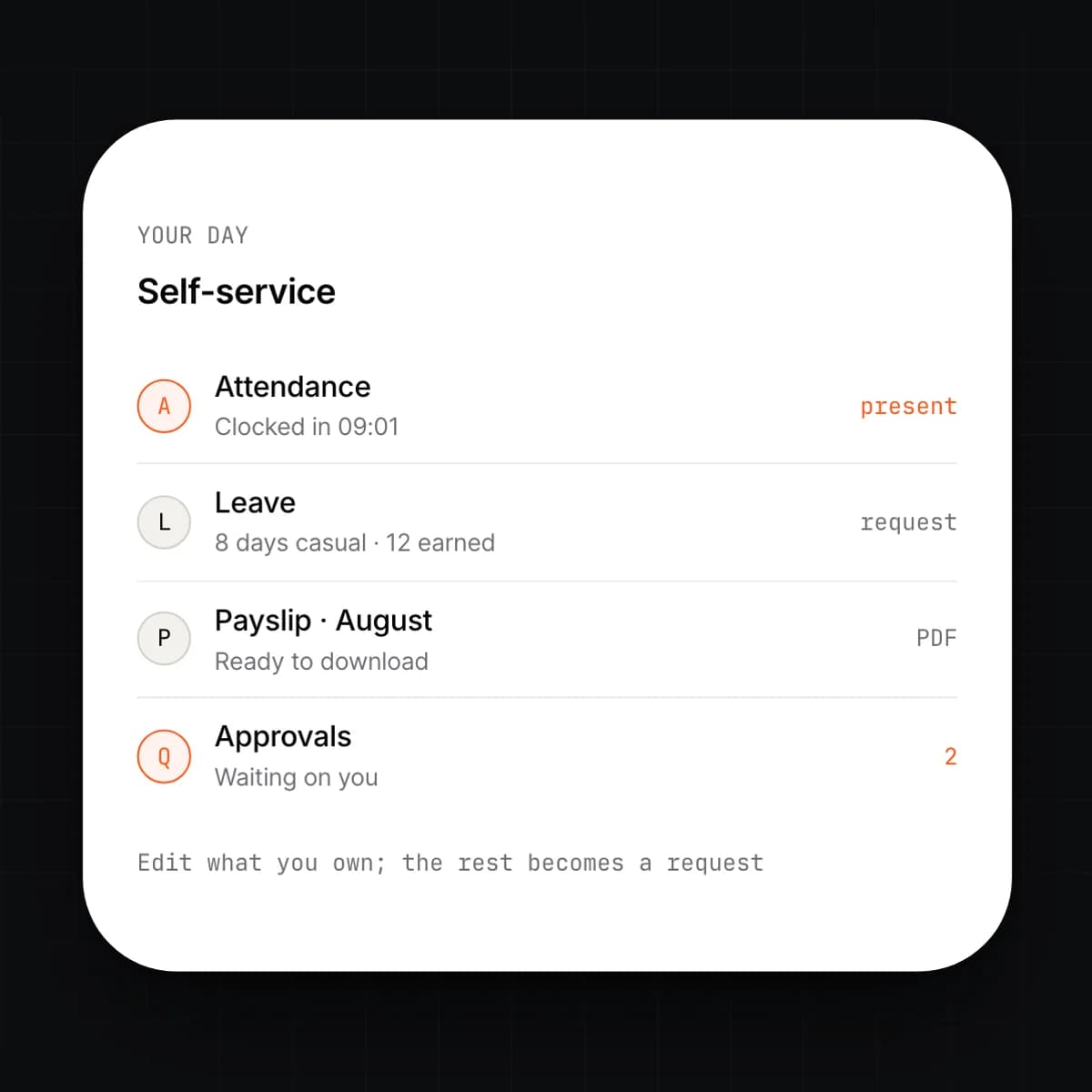 The self-service home screen on a phone