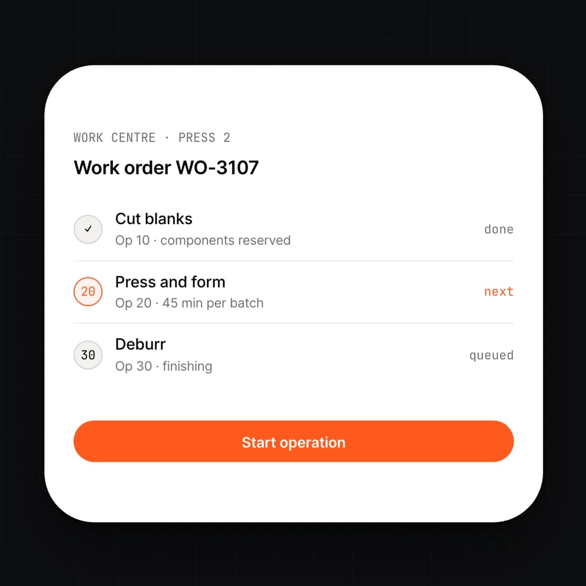 The shop floor work order on a phone