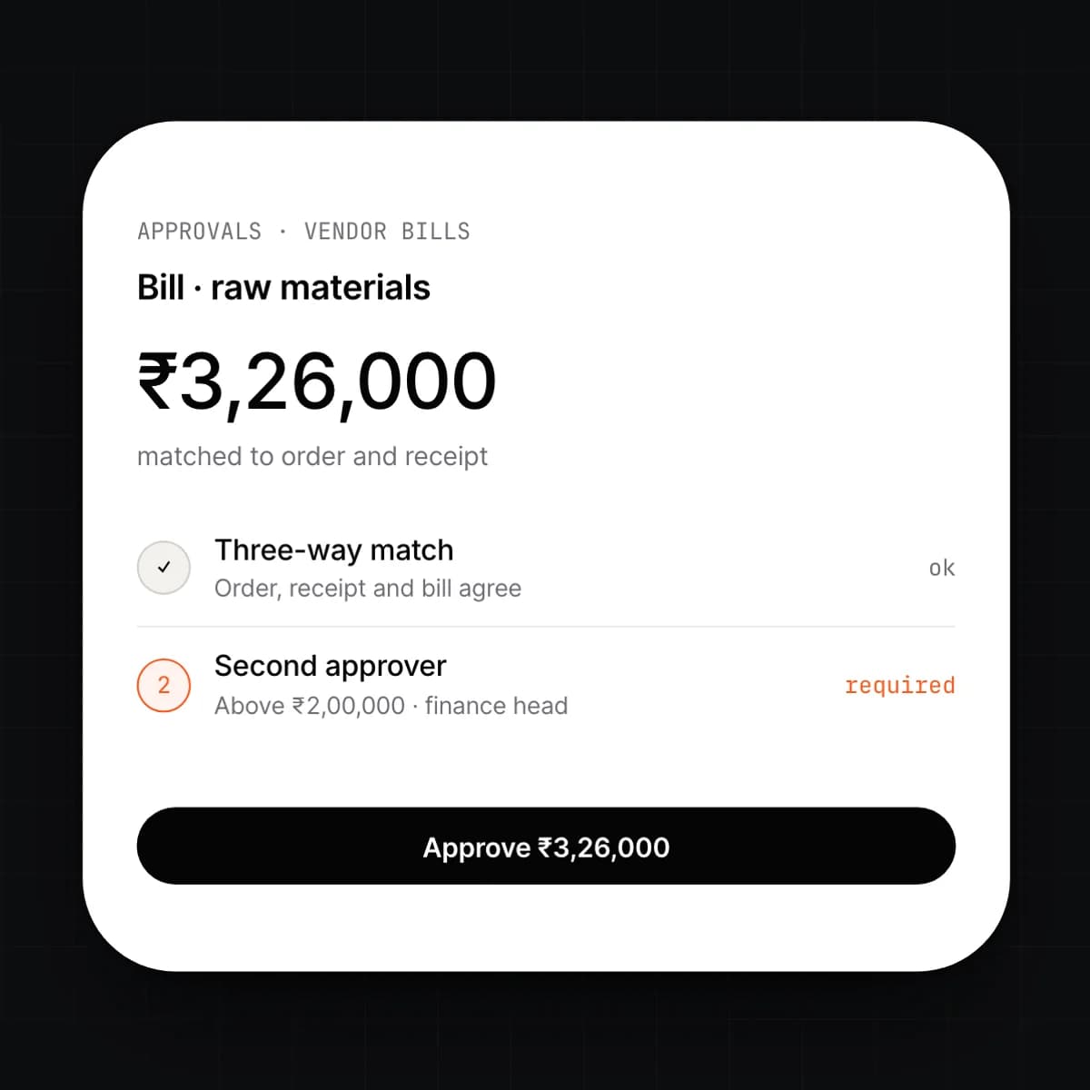 A vendor bill approval on a phone