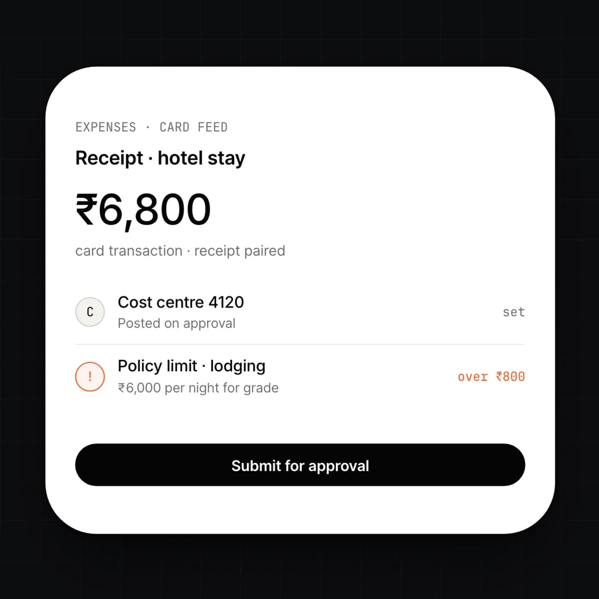 A card expense with its receipt on a phone