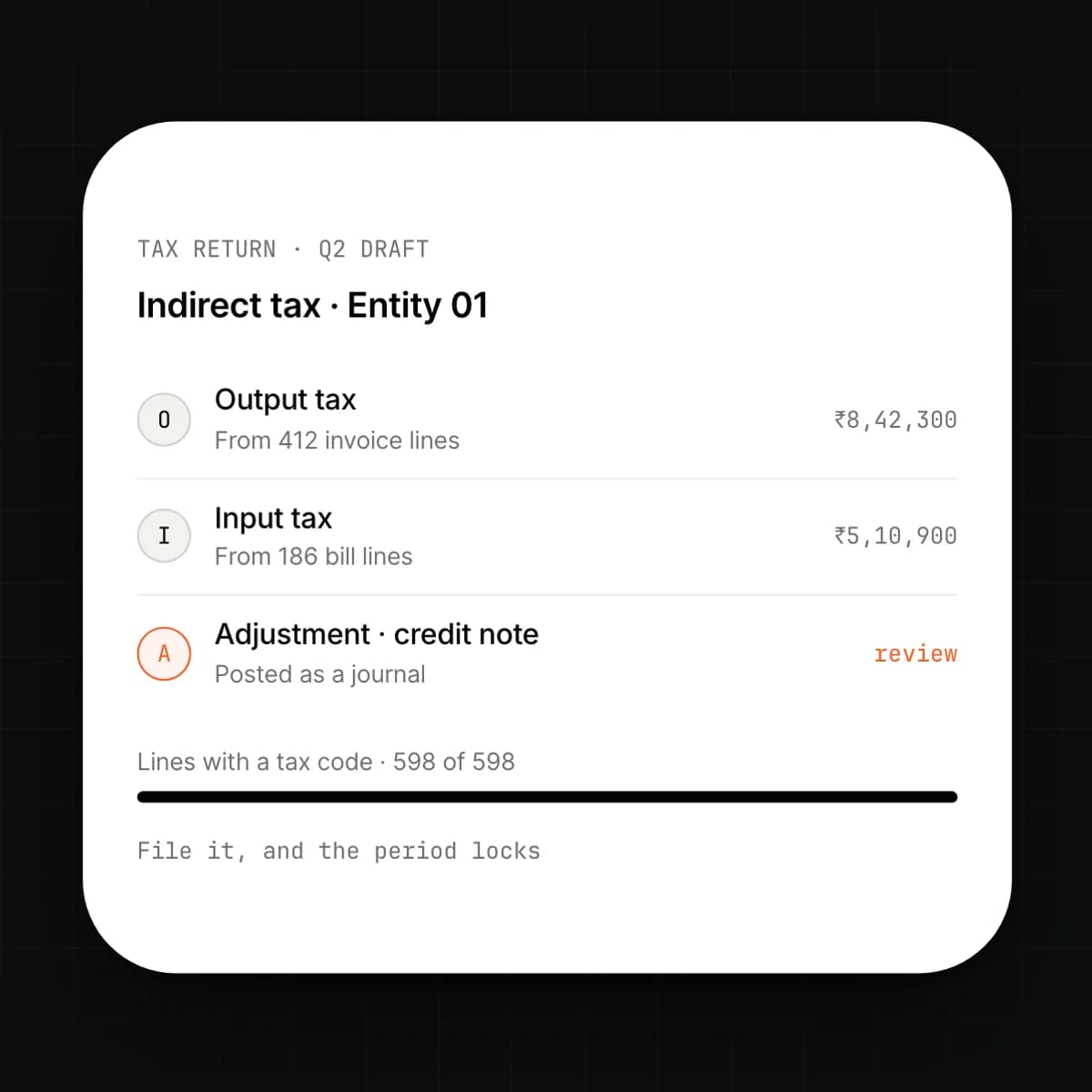 The indirect tax return draft screen