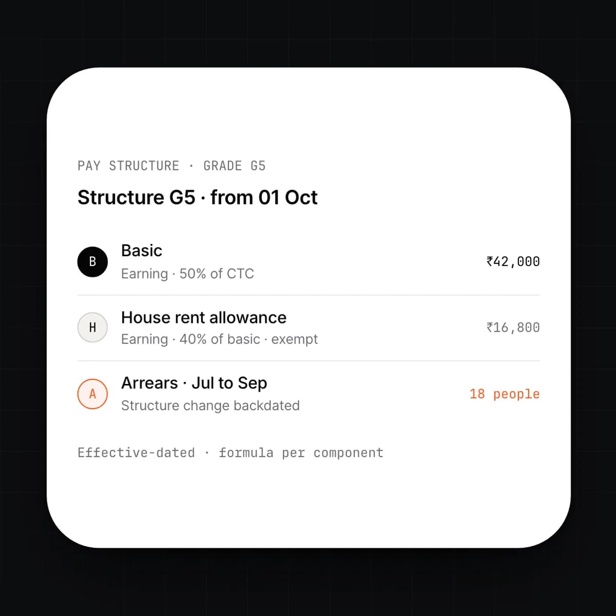 The pay structure screen