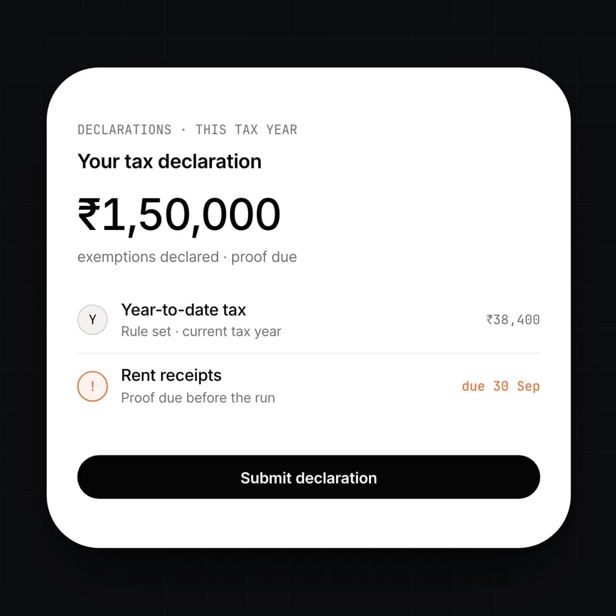 The tax declaration screen on a phone