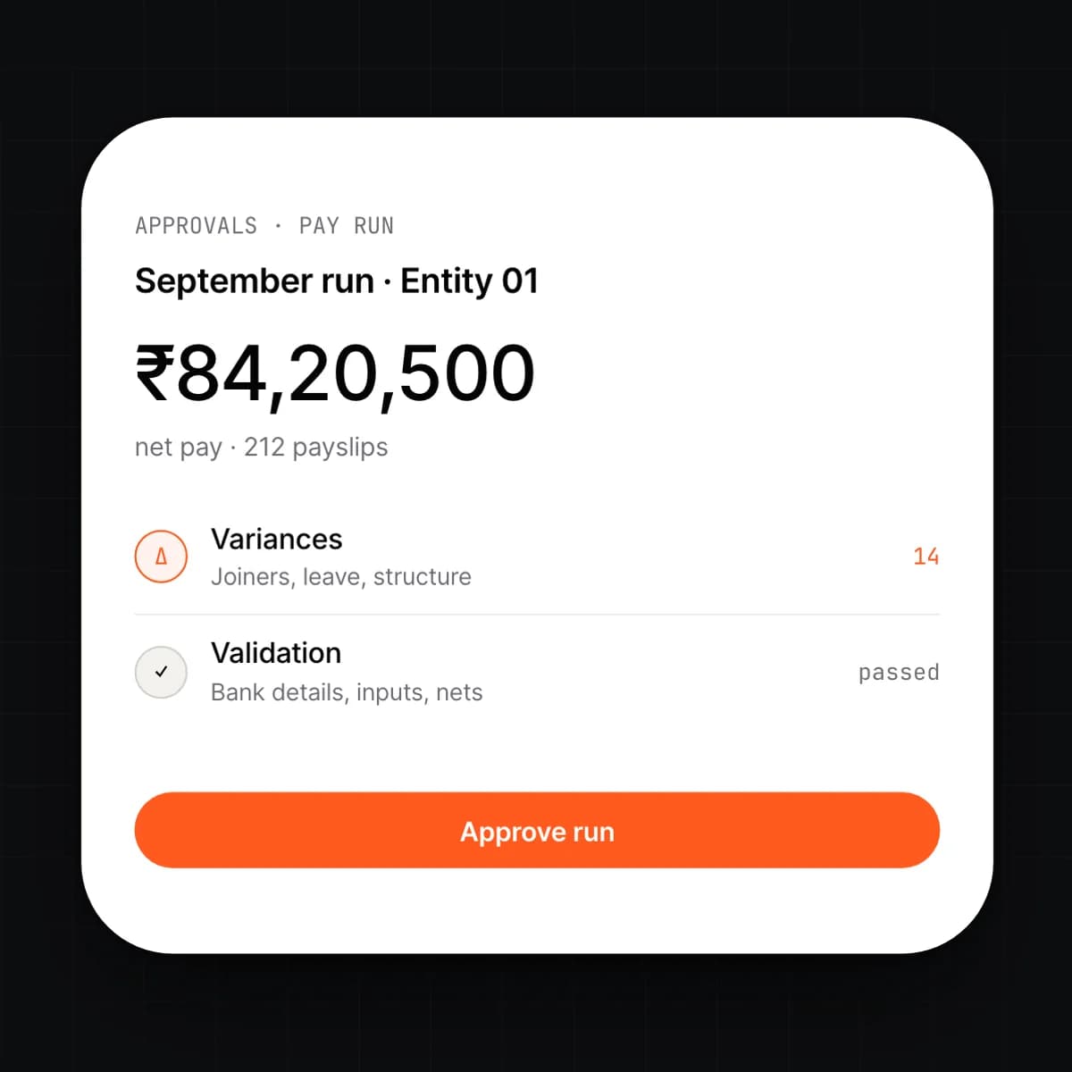 A pay run approval on a phone