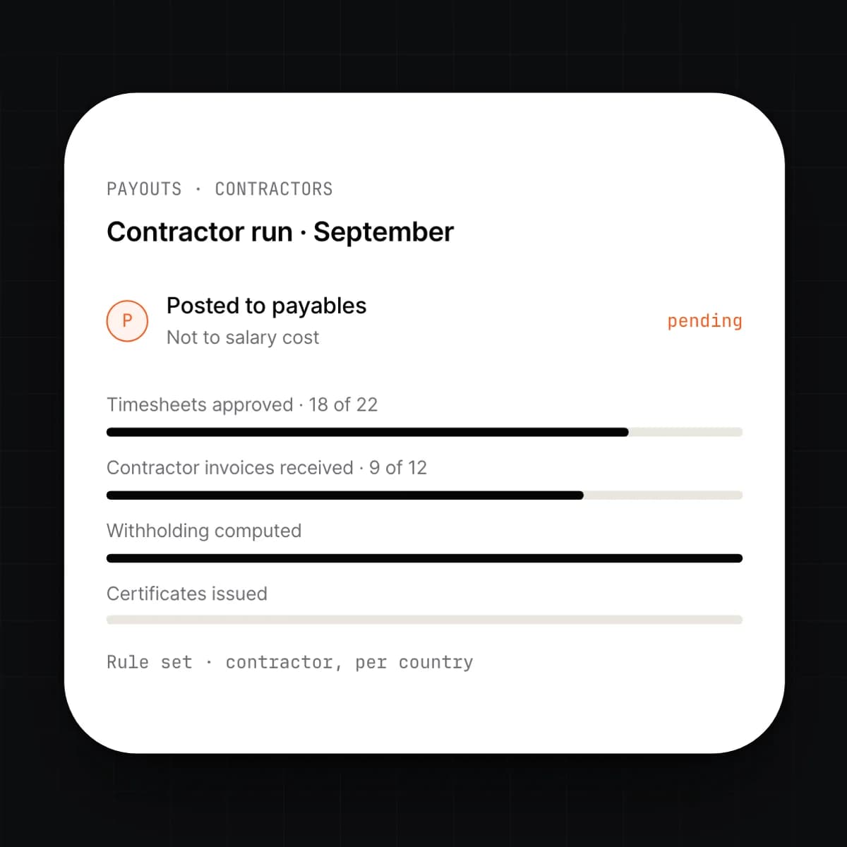 The contractor payout run screen